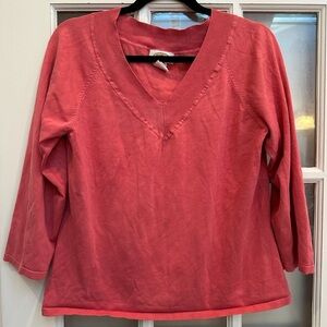 Vintage Talbots Silk Coral Knit Sweater Top Blouse 3/4 Sleeve V-Neck Size XL